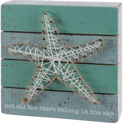 6" Square Aqua String Starfish Not All Stars Belong In The Sky Wood Box Plaque