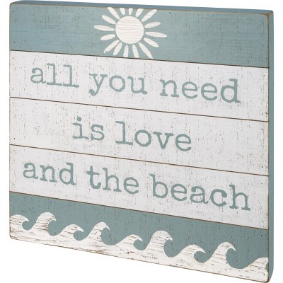 21" Square Aqua and White All You Need Is Love Wood Slat Box Plaque