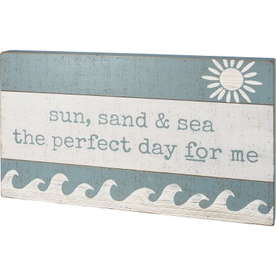 15" x 26" Blue and White Sun, Sand & Sea Wood Slat Wall Plaque