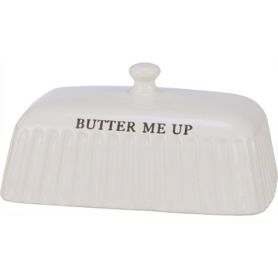 7" White Ribbed Ceramic Butter Me Up Butter Dish