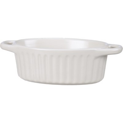 7" Oval White Ribbed Ceramic Yum Casserole Dish