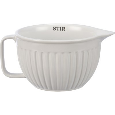 5" White Ribbed Ceramic Stir Mixing Bowl with Handle