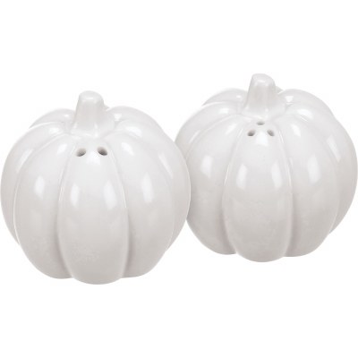 2.5" White Stoneware Pumpkin Salt and Pepper Shakers Fall and Thanksgiving