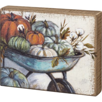 8" x 10" Pumpkins in Wheelbarrow Box Sign Fall and Thanksgiving Decoration