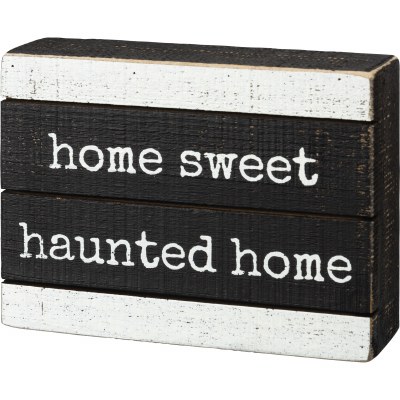 6" Home Sweet Haunted Home Wood Box Plaque Halloween Decoration