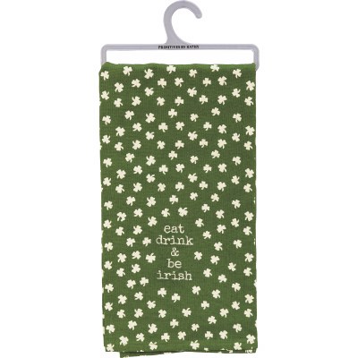 26" x 20" Green with White Shamrocks Eat, Drink, & Be Irish Kitchen Towel