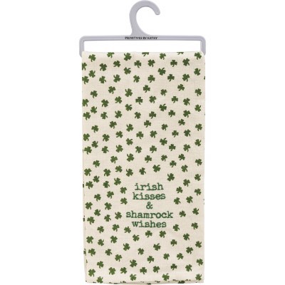 26" x 20" White with Green Shamrocks Irish Kisses Kitchen Towel
