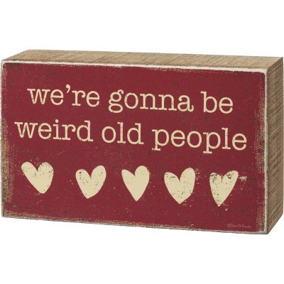 3" x 5" Red with White Hearts Weird Old People Wood Box Plaque