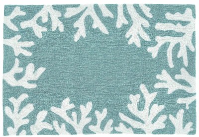 30" x 48" Aqua Coral Border Capri Indoor/Outdoor Rug