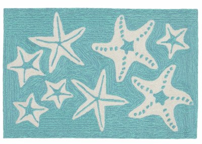 20" x 30" Aqua Starfish Capri Indoor/Outdoor Rug