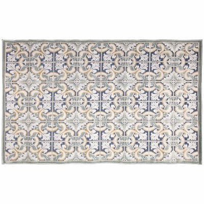 3.3' x 4.11' Navy Floral Tile Canyon Rug