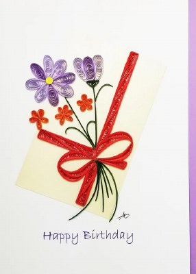5" x 7" Happy Birthday Gift with Flowers Quilling Card