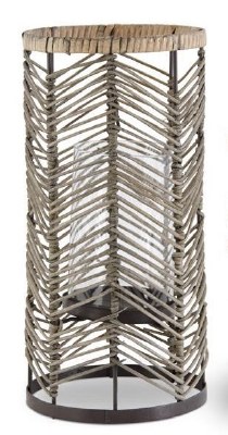 12" Bamboo and Metal Chevron Patterned Glass Hurricane Candleholder