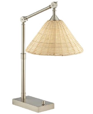 25" Silver With Rattan Shade Desk Lamp and USB Plug in Base