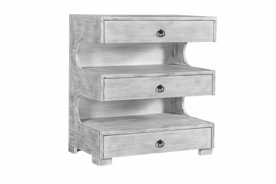 28" Whitewash Wood Double Shelf Three Drawer Cabinet