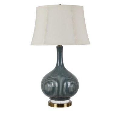 30" Smoky Blue Ribbed Ceramic Teardrop Lamp