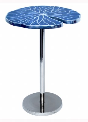 16" Round Blue Polyresin Lily Pad and Silver Metal Accent Table