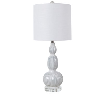 31" White Ribbed Ceramic Lamp on Acrylic Base