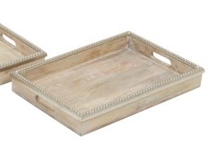 12" x 18" Whitewash Wood With Silver Bead Rim Tray