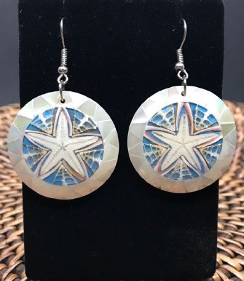 Blue and Mother of Pearl Circle Starfish Earrings