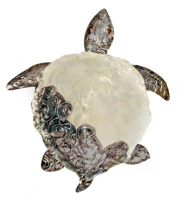 11.5" x 11" White and Silver Turtle Capiz Wall Plaque
