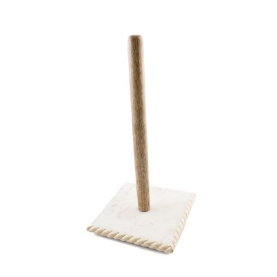 White Marble and Wood Paper Towel Holder