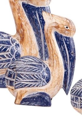 Medium Blue and Distressed Wood Pelican Statue