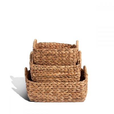 16" x 11" Natural Woven Water Hyacinth Basket With Ring Handle