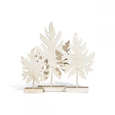 24" White Papya Leaf Wood on Stand