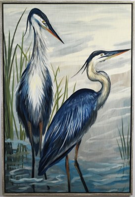 62" x 42" Two Blue Birds Canvas in Gray Frame