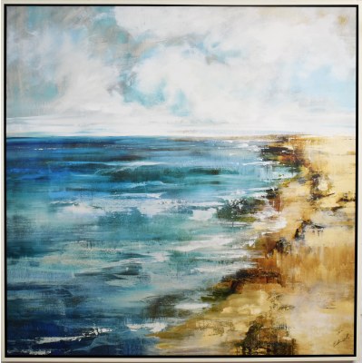 56" Square Low Tide Canvas in White Frame