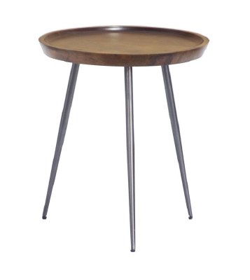 21" Round Brown Wood Top Gunmetal Three Leg Accent Table