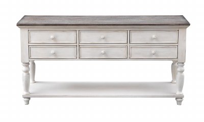 60" Distressed White With Gray Top Six Drawer One Shelf Console Table