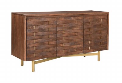 60" Brown Faux Weave Three Door Credenza