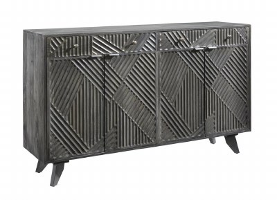 64" Gray Two Drawer Four Door Geometric Pattern Credenza