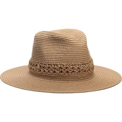 2.75" Brim Tea Braided Straw Melborne Safari Hat With Crocheted Band