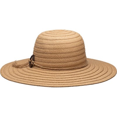 4" Brim Tea Braided Straw Round Crown Perdido Hat With Coconut Ring on Twisted Band