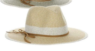 3" Brim Natural and Tea Braided Straw Goma Safari Hat With Faux Leather Band