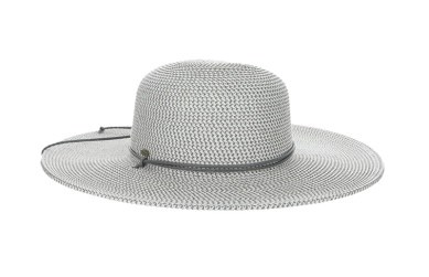4" Brim Gray Braided Straw Cleo Round Top Hat With Faux Leather Band