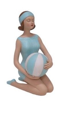 9" Light Blue Kneeling Vintage Lady Holding a Beach Ball