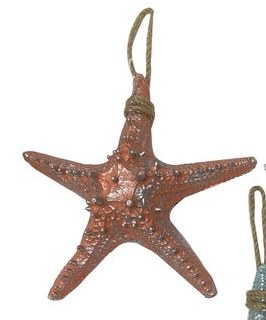 9" Coral and Silver Starfish With Chunky Rope Hanger