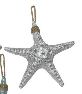 9" White and Silver Starfish With Chunky Rope Hanger