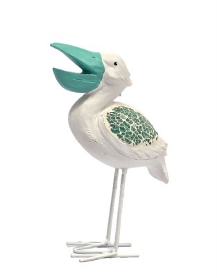 10" White and Mint Mosaic Wing Standing Pelican