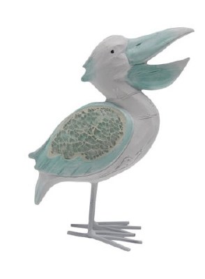 10" Light Blue and White Mosaic Wing Standing Pelican
