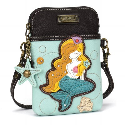 8" Blond Mermaid on Blue Cellphone Crossbody Purse