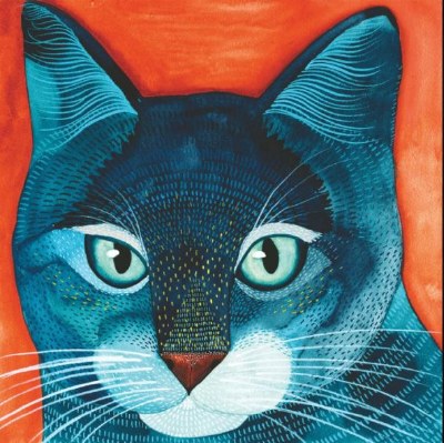 5" Square Indigo Cat Beverage Napkins