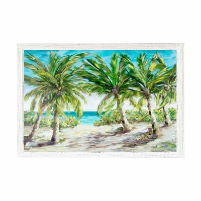 37" x 47" Green Palm Tree Gel Print With Whitewash Frame