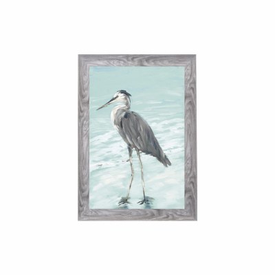 42" x 30" Gray Heron on Aqua Background 1 Gel Print With Gray Frame