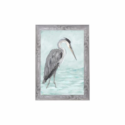 42" x 30" Gray Heron on Aqua Background 2 Gel Print With Gray Frame