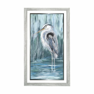 40" x 20" Gray Heron on Blue Background 1 Gel Print With Gray Frame